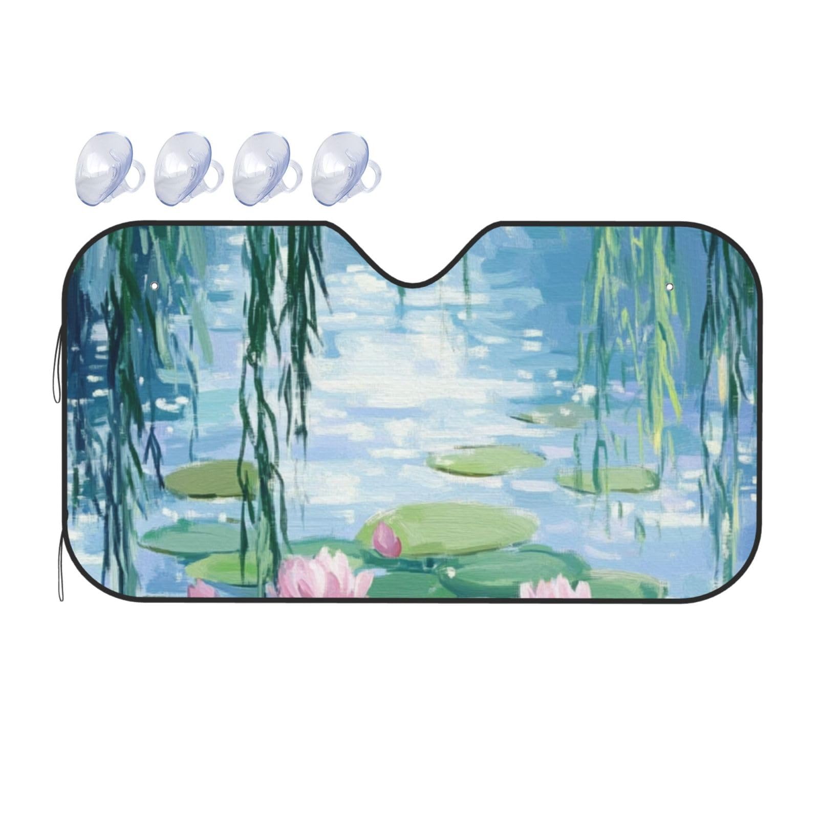 Wasserlilien, Lotusblumen, grüne Weidenzweige, Auto-Windschutzscheibe, Wärmedämmung, Sonnenschutz, leicht, einfach zu bedienen, Auto-Sonnenblende für SUV, Limousine und PKW, 140 x 76 cm Wasserlilien, Lotusblumen, grüne Weidenzweige, Auto-Windschutzscheibe, Wärmedämmung, Sonnenschutz, leicht, einfach zu bedienen, Auto-Sonnenblende für SUV, Limousine und PKW, 140 x 76 cm von SHFJASBNUMG