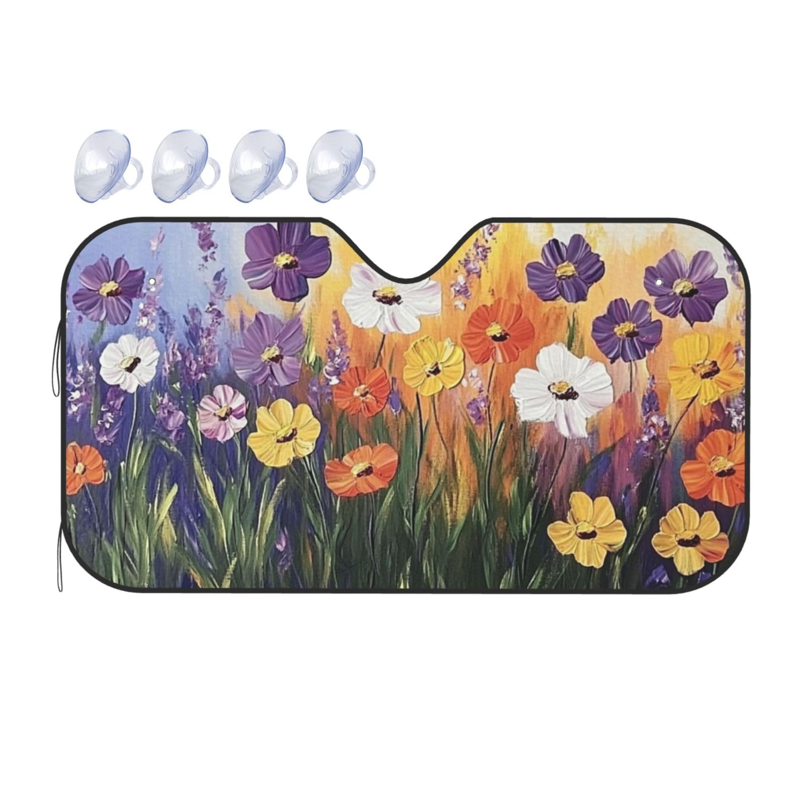 Wildblumen-Gemälde, lila-gelb, florales Kunstwerk, Blumen, Auto-Sonnenschutz für Auto, LKW, SUV, blockiert UV-Strahlen, Sonne, 130 x 70 cm Wildblumen-Gemälde, lila-gelb, florales Kunstwerk, Blumen, Auto-Sonnenschutz für Auto, LKW, SUV, blockiert UV-Strahlen, Sonne, 130 x 70 cm von SHFJASBNUMG