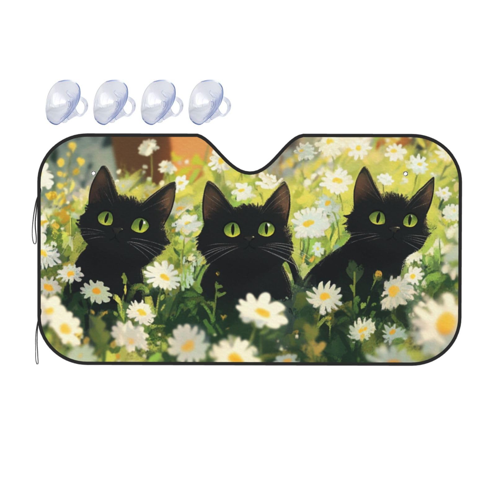 Windschutzscheiben-Wärmedämmung, Sonnenblende mit Vintage-Blume, Blume, Pflanze, niedliche Katze, leicht, einfach zu bedienen, Auto-Sonnenblende für SUV, Limousine und PKW, 140 x 76 cm Windschutzscheiben-Wärmedämmung, Sonnenblende mit Vintage-Blume, Blume, Pflanze, niedliche Katze, leicht, einfach zu bedienen, Auto-Sonnenblende für SUV, Limousine und PKW, 140 x 76 cm von SHFJASBNUMG