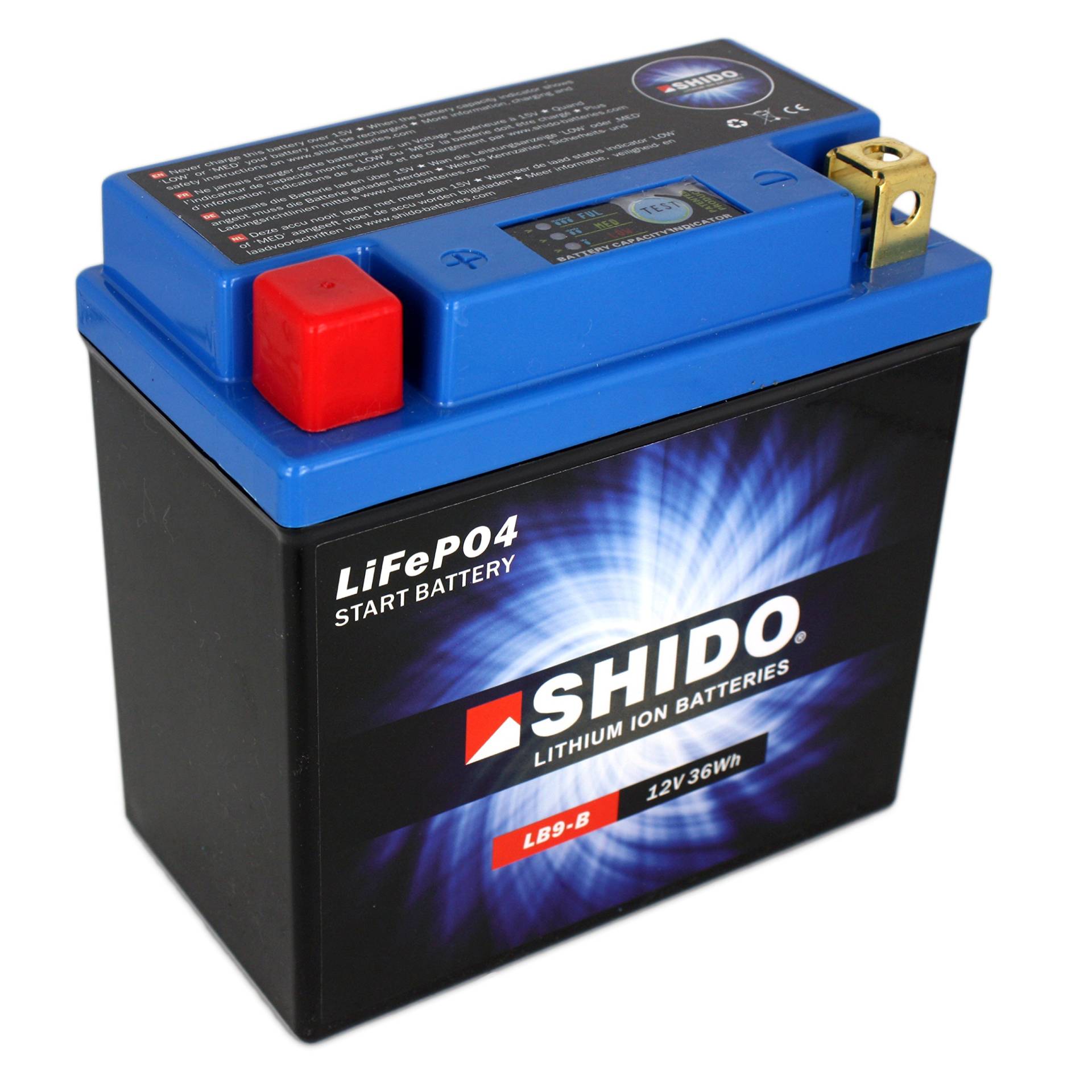 Batterie Shido Lithium LB9-B / YB9-B Quattro, 12V/9AH (Maße: 134x75x134) für Piaggio/Vespa S50 2-Takt Baujahr 2007 von Shido