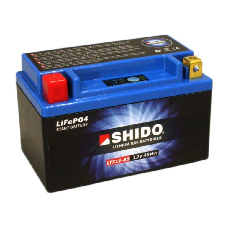 Batterie Shido Lithium LTX14-BS / YTX14-BS, 12V/12AH (Maße: 150x87x145) für Honda VT1100 C2 Shadow Baujahr 2001 von Shido
