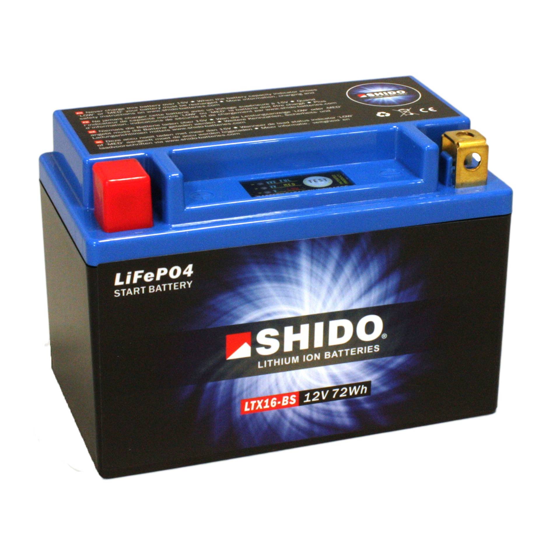 Batterie Shido Lithium LTX16-BS / YTX16-BS, 12V/14AH (Maße: 150x87x161) für Triumph Tiger 800 ABS Baujahr 2013 von Shido