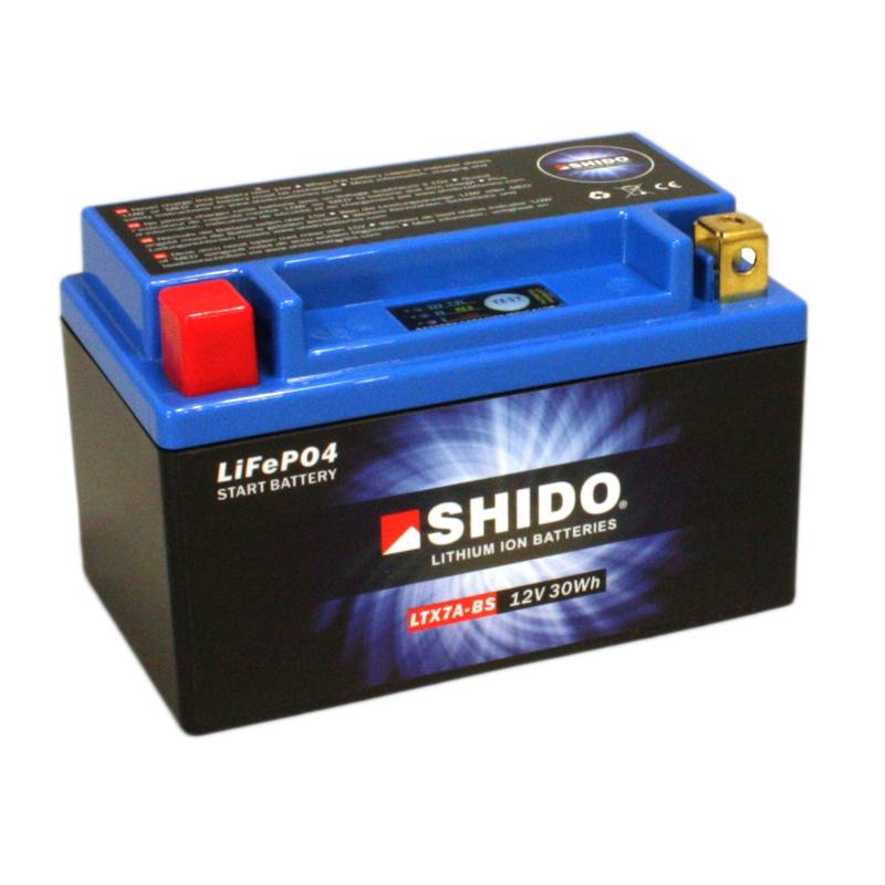 Batterie Shido Lithium LTX7A-BS / YTX7A-BS, 12V/6AH (Maße: 150x87x94) für Suzuki LT-R 450 Quadracer Baujahr 2010 von Shido