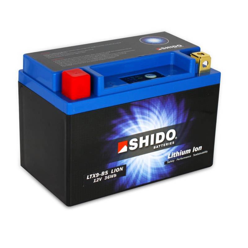 Batterie Shido Lithium LTX9-BS / YTX9-BS, 12V/8AH (Maße: 150x87x105) für KTM Supermoto 640 LC4 Baujahr 1998 von Shido