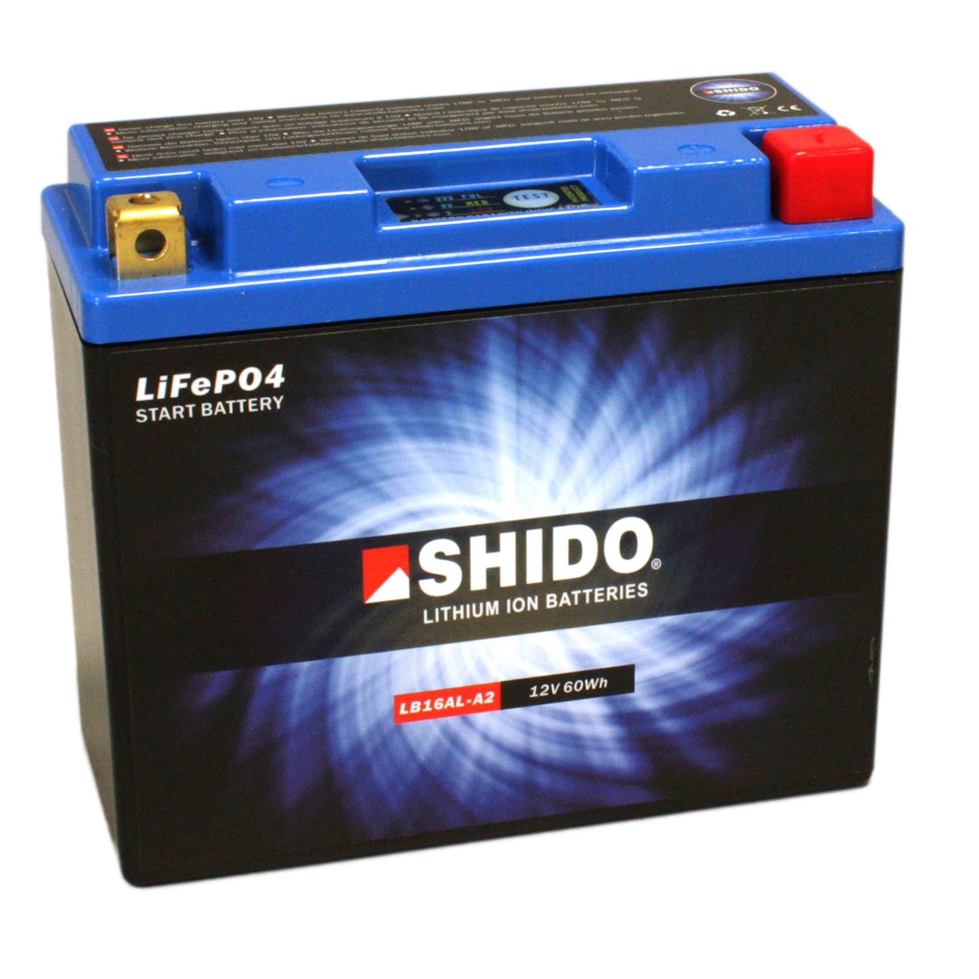 Motorrad Batterie Shido Lithium LB16AL-A2 / YB16AL-A2, 12V/16AH (Maße: 207x72x164) von Shido