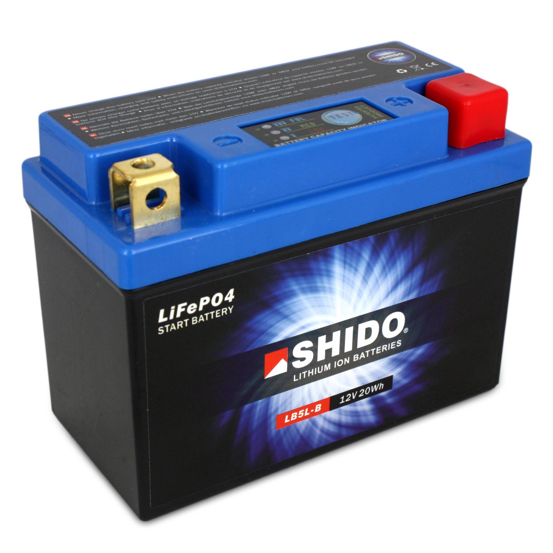 Motorrad Batterie Shido Lithium LB5L-B / YB5L-B, 12V/5AH (Maße: 121x61x131) von Shido