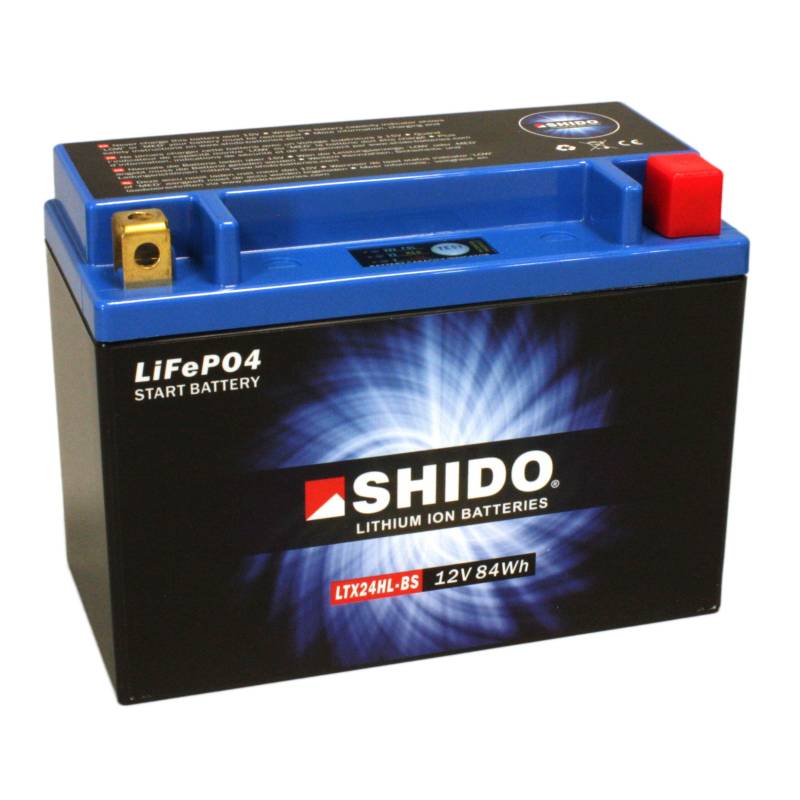 Motorrad Batterie Shido Lithium LTX24HL-BS / YTX24HL-BS, 12V/21AH (Maße: 205x87x162) von Shido
