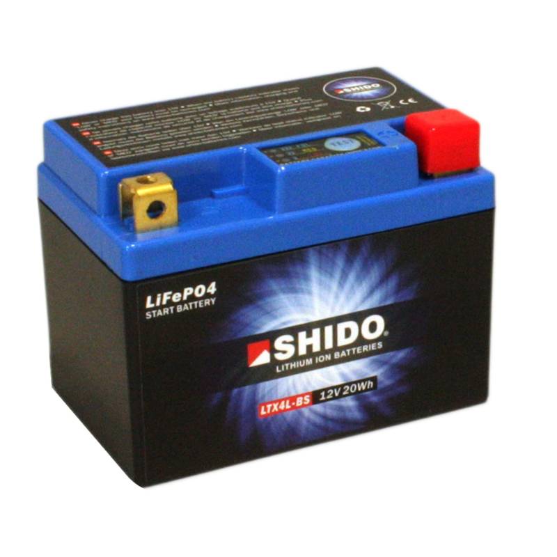 Motorrad Batterie Shido Lithium LTX4L-BS / YTX4L-BS, 12V/3AH (Maße: 114x71x86) von Shido