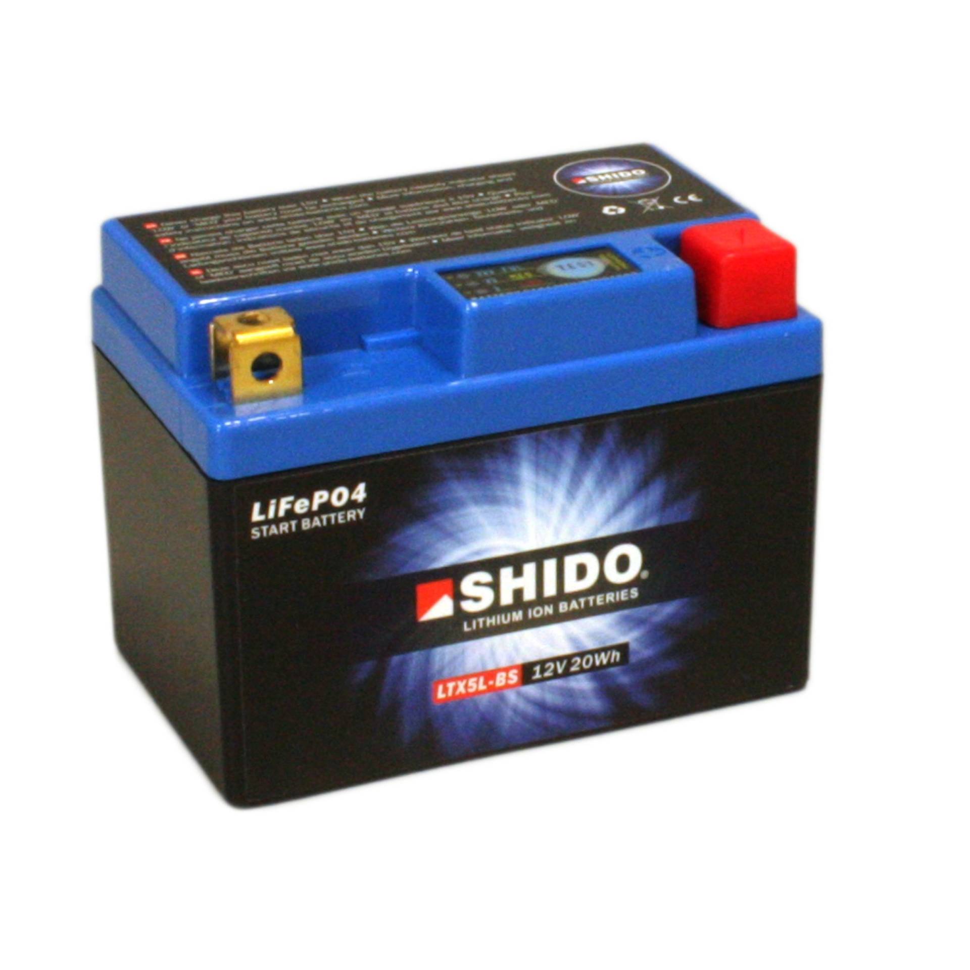 Motorrad Batterie Shido Lithium LTX5L-BS / YTX5L-BS, 12V/4AH (Maße: 114x71x106) von Shido