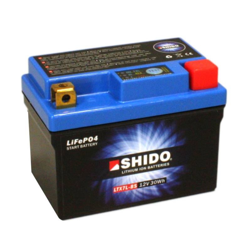 Motorrad Batterie Shido Lithium LTX7L-BS / YTX7L-BS, 12V/6AH (Maße: 114x71x131) von Shido