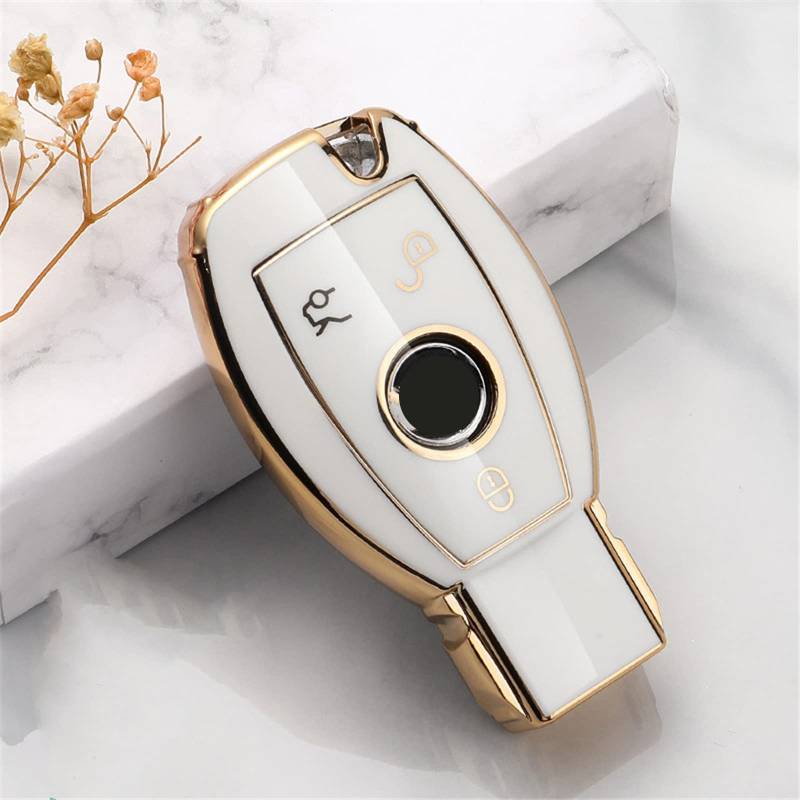 SHIFENG Autoschlüssel-Hülle, kompatibel mit A W176 B W246 C W204 W205 E W212 S Klasse W221 AMG GLA X156 CLA W117 GLC X253 GLE W166 X166 SLC R172 Smart-Schlüsselanhänger-Zubehör (weiß) von SHIFENG