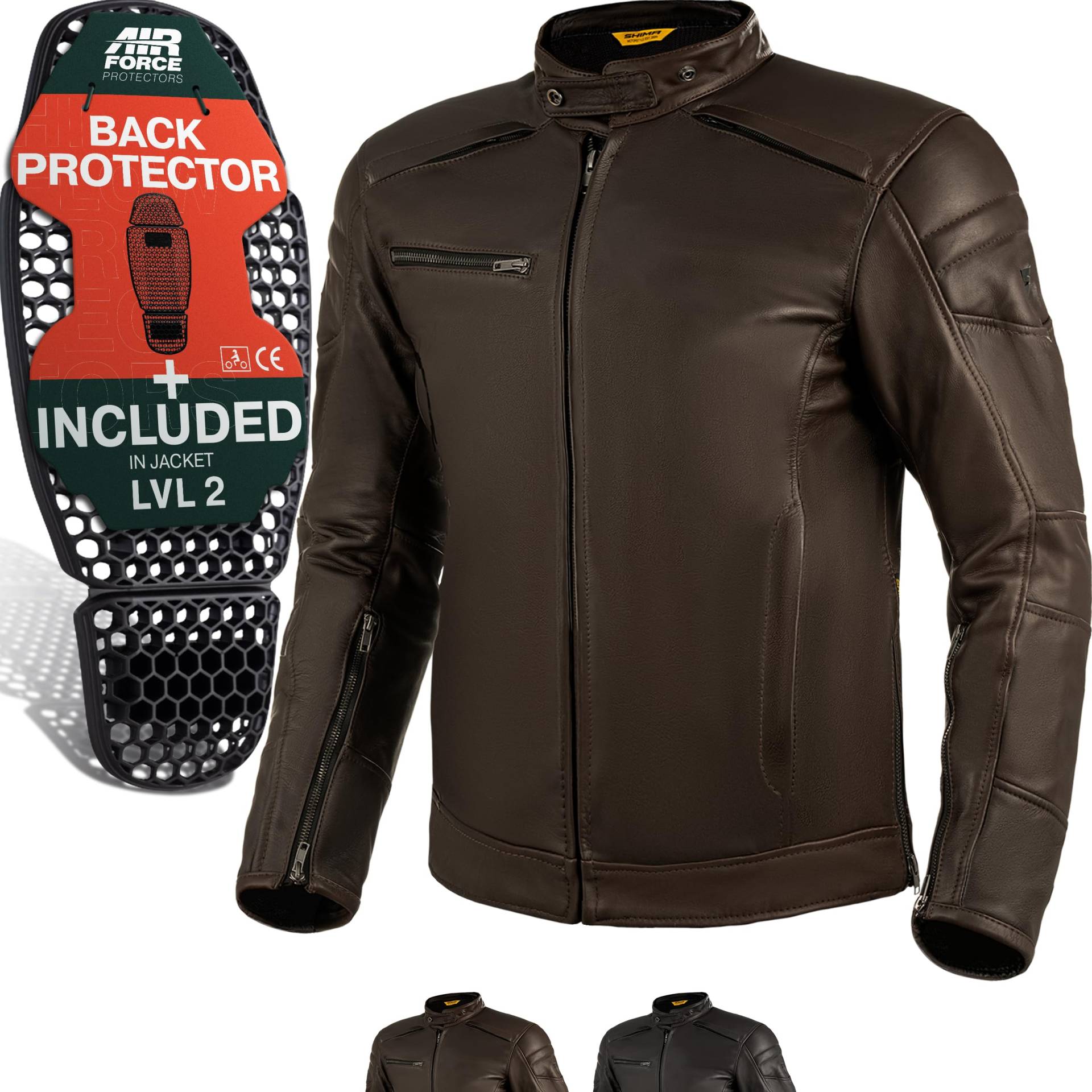 SHIMA BLAKE Motorradjacke Herren - Premium Biker-Lederjacke Belüftet mit Rücken, Schulter und Ellbogen Protektoren, verstärkte Doppelnähte (Braun, XL) von SHIMA