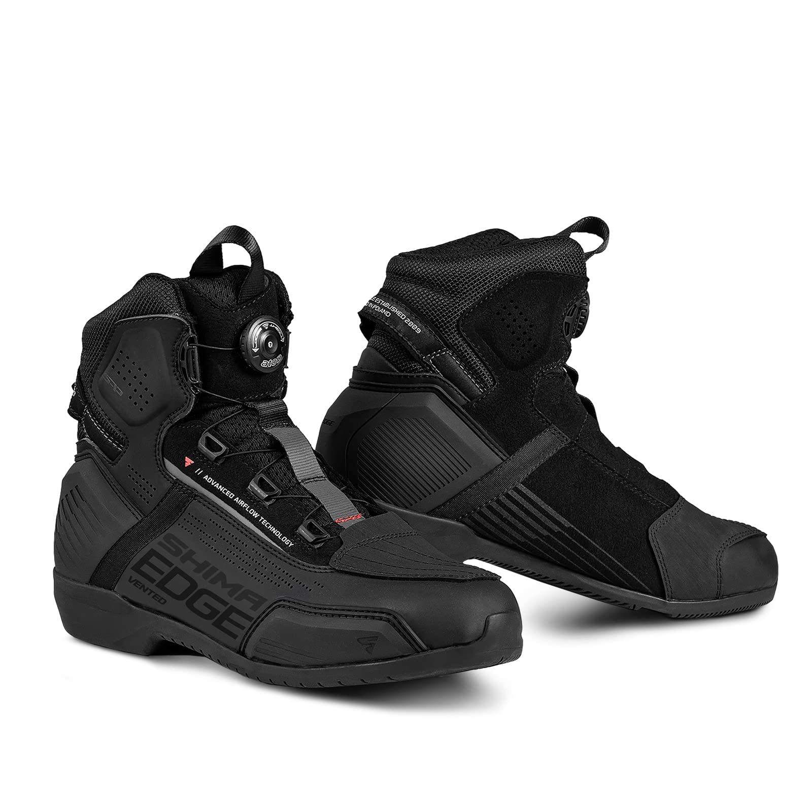 SHIMA EDGE Vented, Motorradschuhe für Männer - Verstärkte Straßenreitschuhe mit ATOP-Verschlusssystem, Knöchelstütze, Rutschfeste Sohle, Schaltgriff (Schwarz, 47) von SHIMA