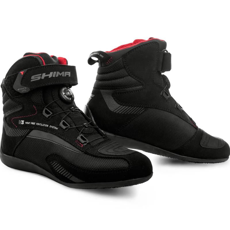 SHIMA EXO Vented, Motorradschuhe für Männer - Verstärkte Straßenreitschuhe mit ATOP-Verschlusssystem, Knöchelstütze, Rutschfeste Sohle, Schaltgriff (Schwarz, 43) von SHIMA