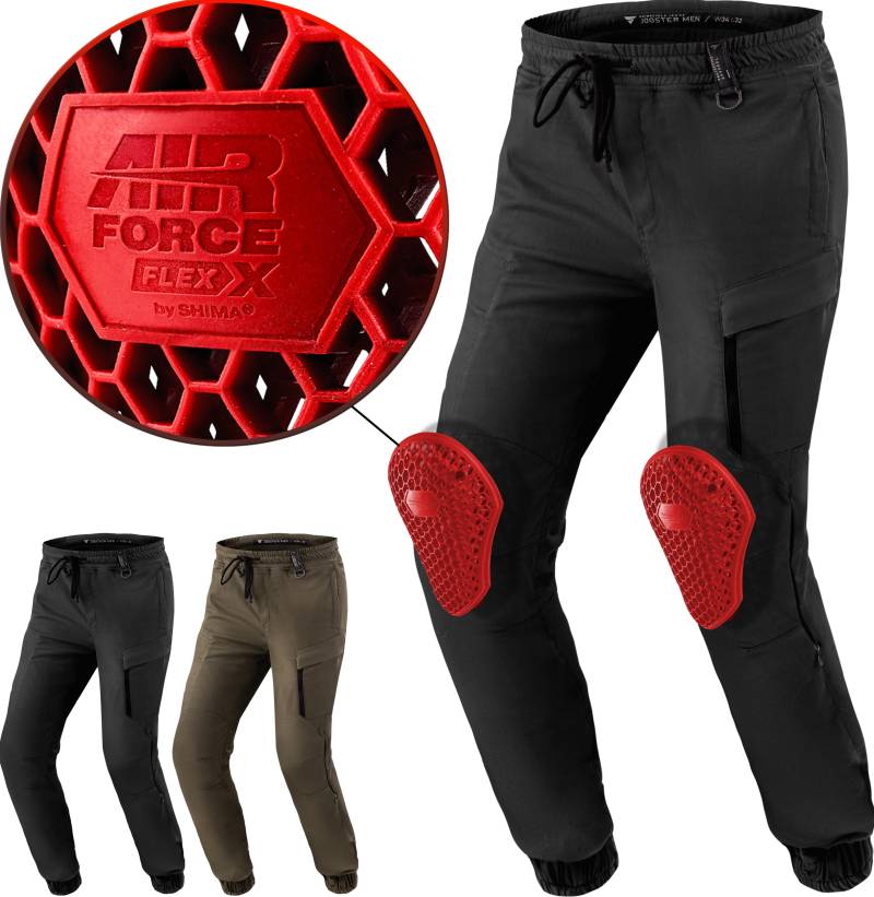 SHIMA JOGGSTER Motorrad Hose Herren mit Protektoren Airforce Knieprotektoren Motorradhose Kurzgrößen Hosen für Herren Protektorenhose Textilhose Urban Stretch Lang (Männer, Schwarz, 40) von SHIMA