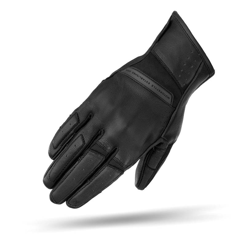 SHIMA Monaco Motorradhandschuhe Damen - Atmungsaktive, Elastische, Touchscreen, Vintage Handschuhe aus Leder mit Knöchelprotektor, Knöchel Aufpralldämpfer, Verstärkte Handfläche (Schwarz, L) von SHIMA