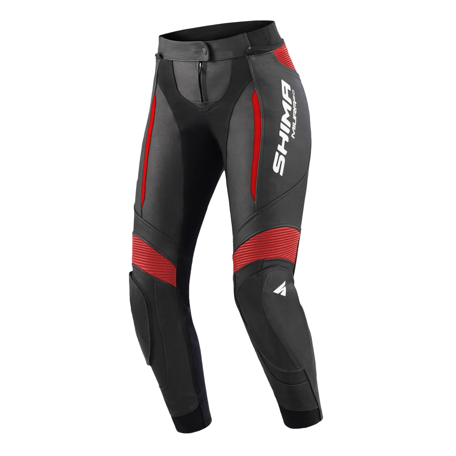 SHIMA Miura 2.0 Motorradhose - Leder, Damen, Sporthose mit Hüft- und Knieprotektoren, perforiertes Leder, elastische Einsätze, für 2-teilige Kombi (32, Schwarz/Rot) von SHIMA