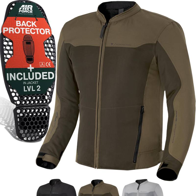 SHIMA OpenAir Motorrad Jacke Herren mit Protektoren AirForce Rückenprotektor Motorradjacke Sommer Mesh Belüftet Textiljacke Schutzjacken Protektorenjacke Luftige (Männer, Braun, L) von SHIMA