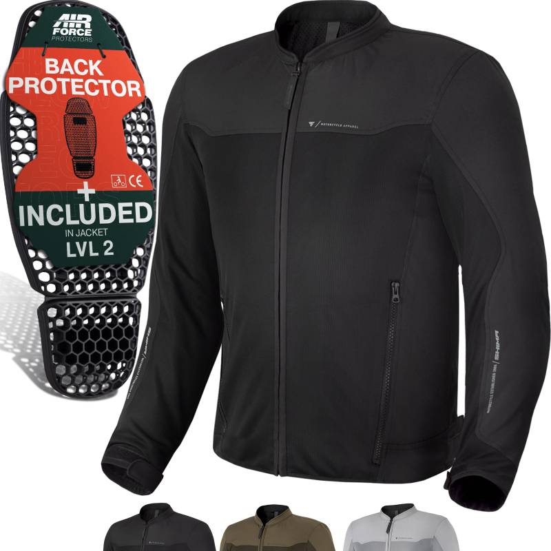 SHIMA OpenAir Motorrad Jacke Herren mit Protektoren AirForce Rückenprotektor Motorradjacke Sommer Mesh Belüftet Textiljacke Schutzjacken Protektorenjacke Luftige (Männer, Schwarz, XXL) von SHIMA