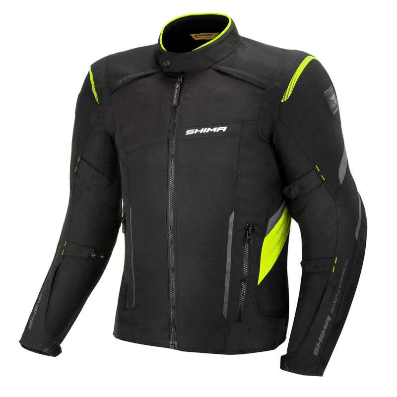 SHIMA RUSH Motorradjacke Herren - Ganzjährig 3-lagige Motorcycle Stadt Textiljacke mit Wasserdichter Membran Heizung Schicht Schulter Ellbogen und Rückenprotektoren (Fluo, S) von SHIMA