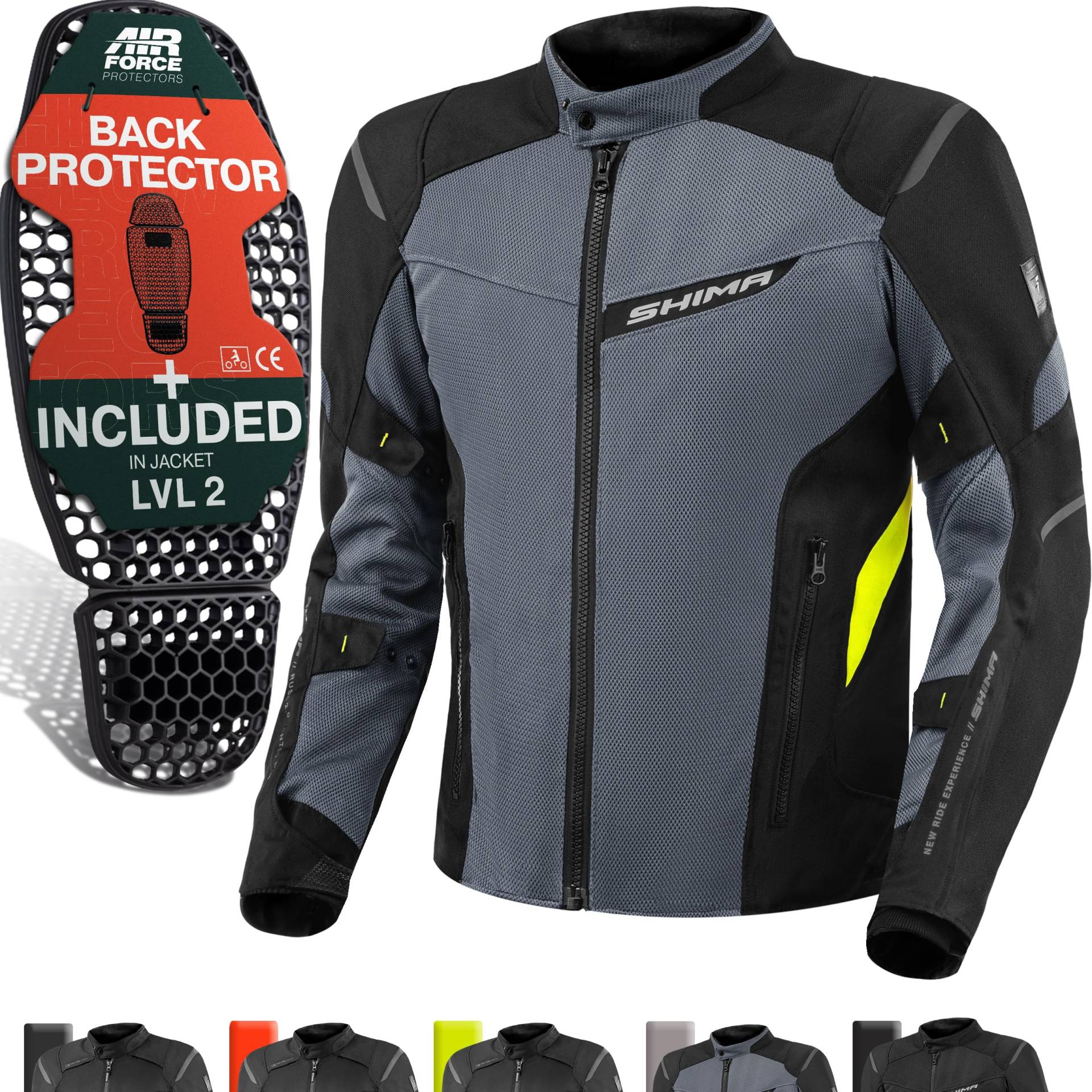 SHIMA RUSH Motorrad Jacke Herren mit Protektoren Mesh | AIRFORCE Rückenprotektor | Sommer Luftig Motorradjacke Wasserdicht Motorradkombi Motorradhose Touren (Fluo, Männer, Textilejacke, Größe 4XL) von SHIMA