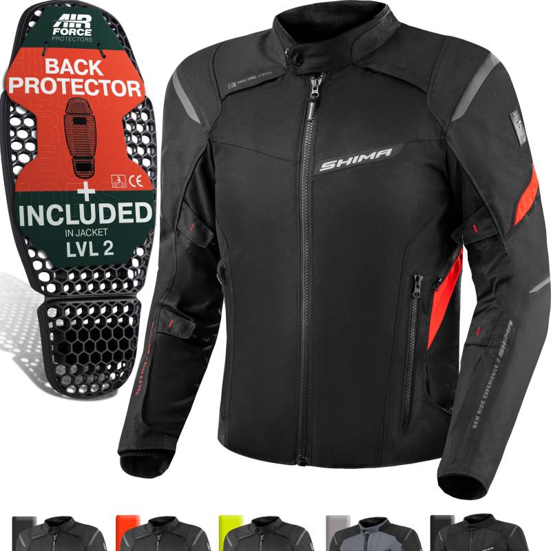 SHIMA RUSH Motorrad Jacke Herren mit Protektoren Textil | AIRFORCE Rückenprotektor | Wasserdicht Motorradjacke Sommer Motorradkombi Motorradhose Mesh Touren (Rot, Männer, Schutzjacken, Größe M) von SHIMA