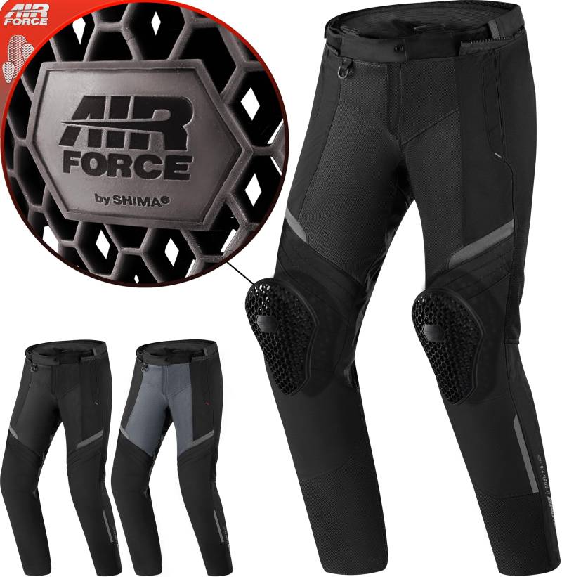 SHIMA RUSH Motorradhose Damen mit Protektoren Mesh | AIRFORCE Knieprotektoren | Sommer Luftig Motorrad Hosen Wasserdicht Motorradkombi Motorradjacke Touren (Schwarz, Frauen, Textilehose, Größe L) von SHIMA