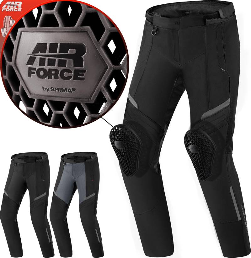 SHIMA RUSH Motorradhose Damen mit Protektoren Mesh | AIRFORCE Knieprotektoren | Sommer Motorrad Hosen Winter Wasserdicht Motorradkombi Motorradjacke Touren (Schwarz, Frauen, Textilehose, Größe S) von SHIMA