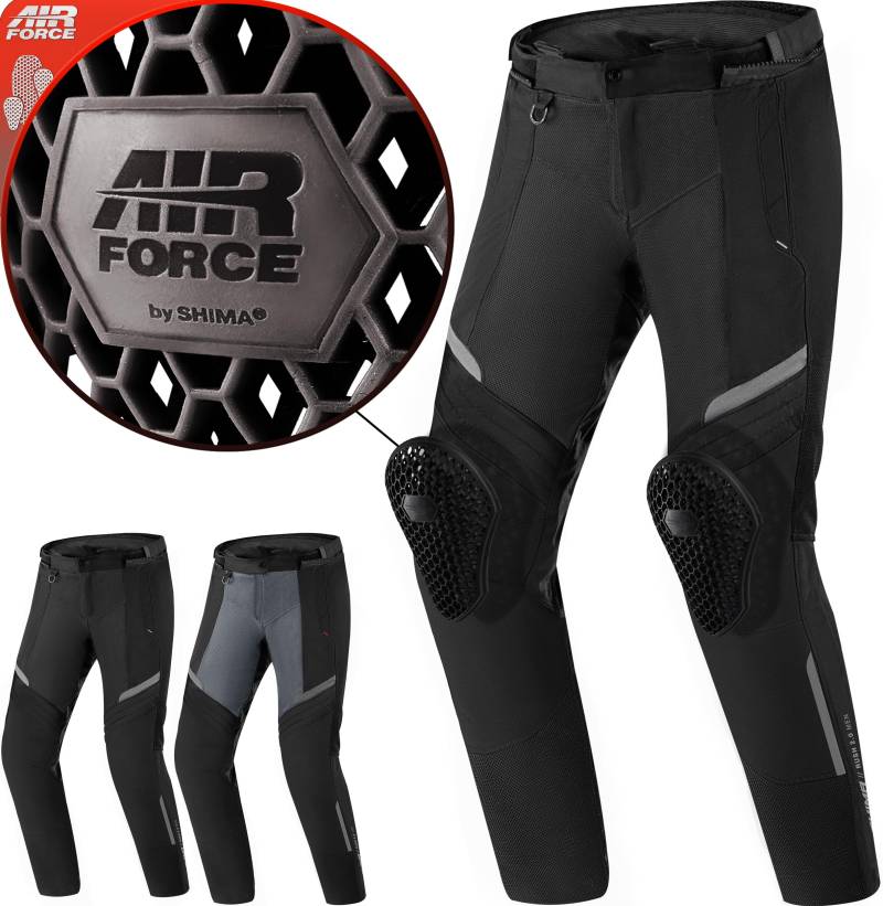 SHIMA Rush 2.0 Motorradhose Herren mit Protektoren Mesh Airforce Knieprotektoren Sommer Luftig Motorrad Hosen Wasserdicht Motorradkombi Motorradjacke Touren (Männer Hose Belüftet, Schwarz, M) von SHIMA
