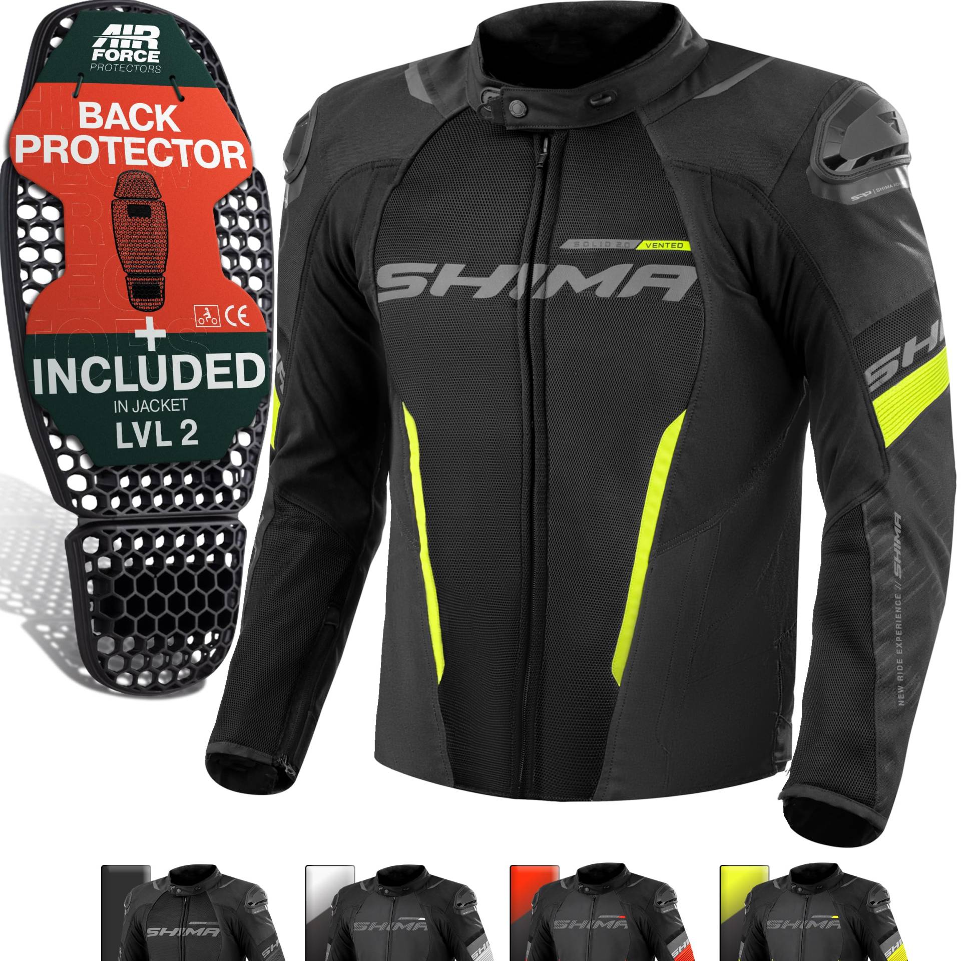 SHIMA SOLID Motorrad Jacke Herren mit Protektoren AIRFORCE Rückenprotektor Motorradjacke Sommer Schutzjacken Textiljacke Wasserdicht Protektorenjacke Sommerjacke Stadt (Männer, Fluo, Belüftet, 3XL) von SHIMA