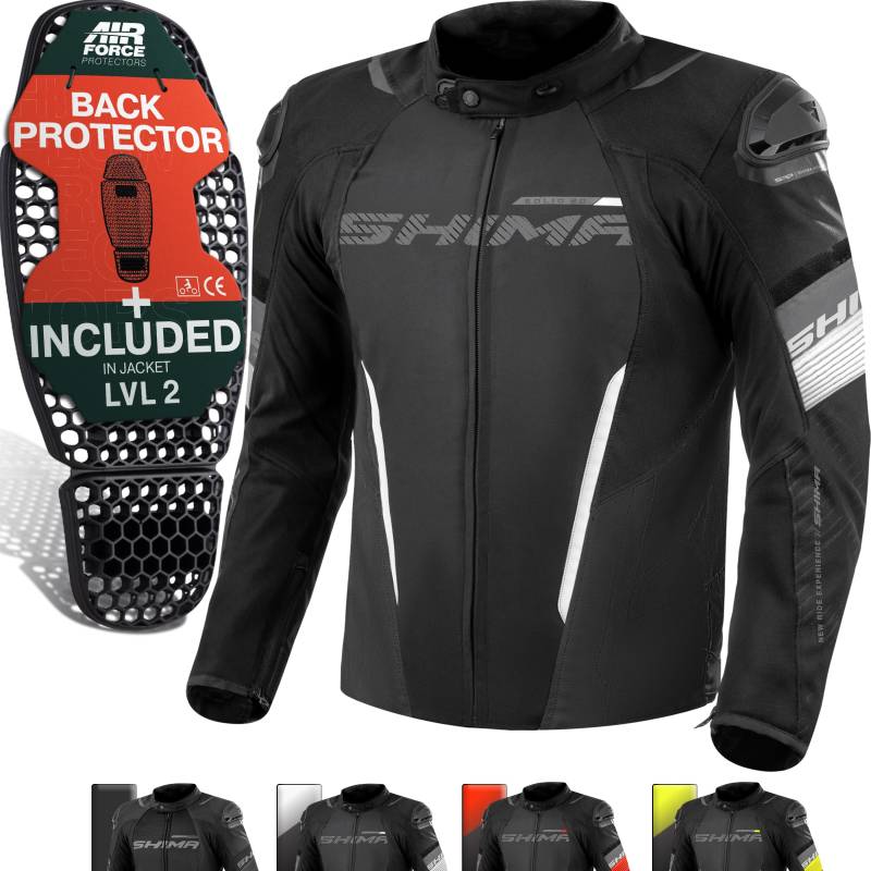SHIMA SOLID Motorrad Jacke Herren mit Protektoren AIRFORCE Rückenprotektor Motorradjacke Sommer Schutzjacken Textiljacke Wasserdicht Powersports Protective Gear (Männer, Weiß, Regular, L) von SHIMA