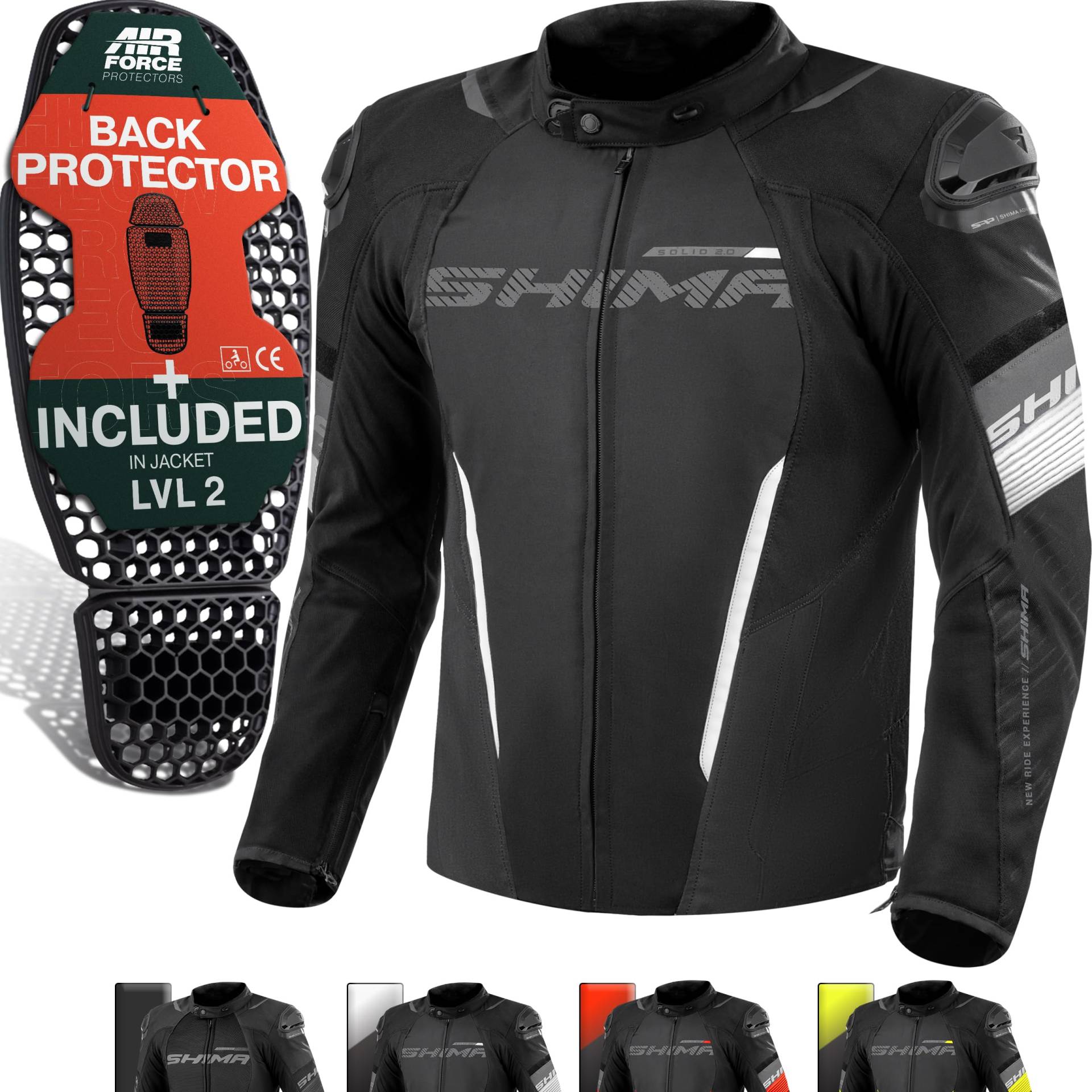 SHIMA SOLID Motorrad Jacke Herren mit Protektoren AIRFORCE Rückenprotektor Motorradjacke Sommer Schutzjacken Textiljacke Wasserdicht Powersports Protective Gear (Männer, Weiß, Regular, L) von SHIMA