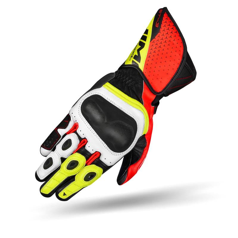 SHIMA ST-3 Motorradhandschuhe Herren - Touchscreen, Sommer, Sport Leder Handschuhe mit Carbon Knöchelprotektor, Handflächen- und Fingerschieber, Verstärkte Handfläche (Fluo, XXL) von SHIMA