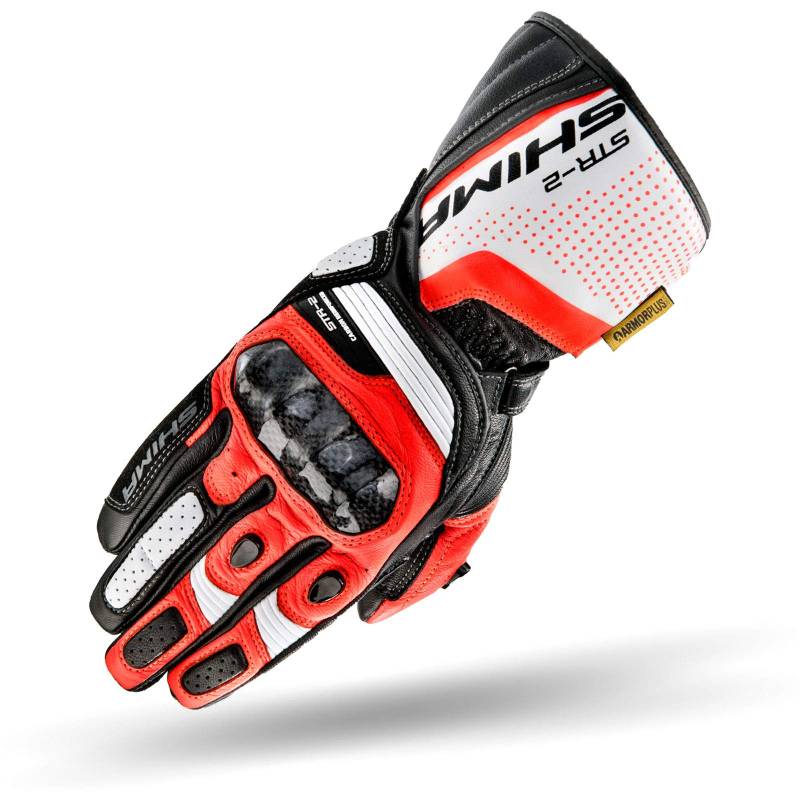 SHIMA STR-2 Motorradhandschuhe Herren - Touchscreen, Sommer, Sport Leder Handschuhe mit Carbon Knöchelprotektor, Handflächen- und Fingerschieber, Verstärkte Handfläche (Red Fluo, 3XL) von SHIMA