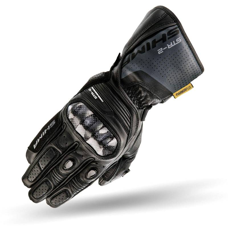 SHIMA STR-2 Motorradhandschuhe Herren - Touchscreen, Sommer, Sport Leder Handschuhe mit Carbon Knöchelprotektor, Handflächen- und Fingerschieber, Verstärkte Handfläche (Schwarz, 3XL) von SHIMA