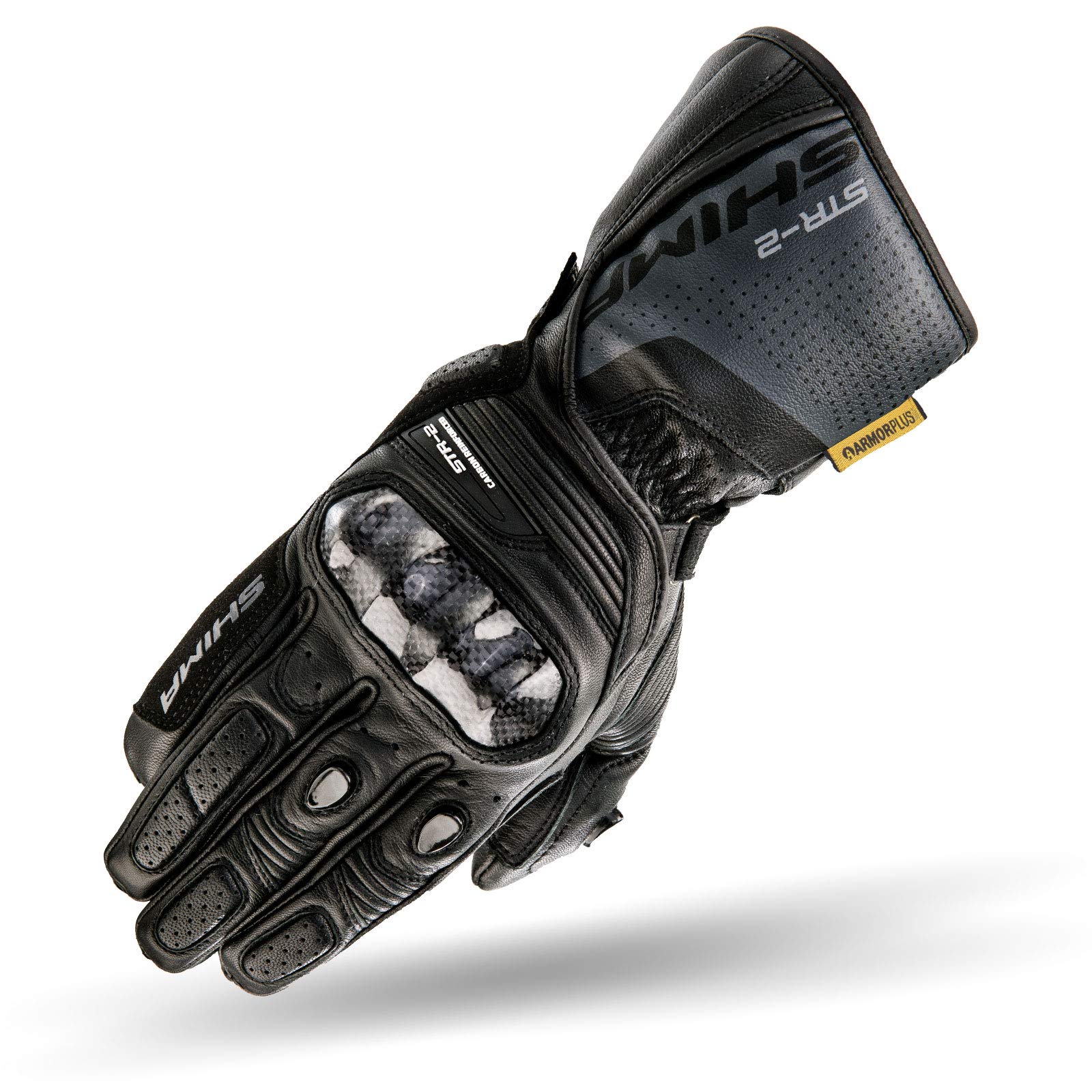 SHIMA STR-2 Motorradhandschuhe Herren - Touchscreen, Sommer, Sport Leder Handschuhe mit Carbon Knöchelprotektor, Handflächen- und Fingerschieber, Verstärkte Handfläche (Schwarz, M) von SHIMA