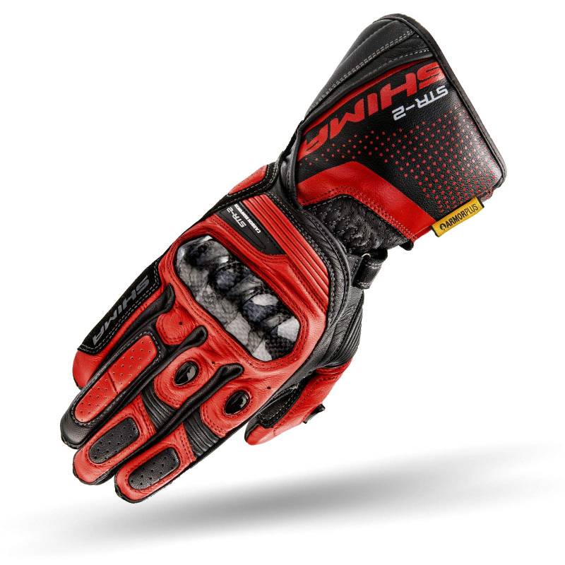 SHIMA STR-2 Motorradhandschuhe Herren - Touchscreen, Sommer, Sport Leder Handschuhe mit Carbon Knöchelprotektor, Handflächen- und Fingerschieber, Verstärkte Handfläche (Schwarz/Rot, M) von SHIMA