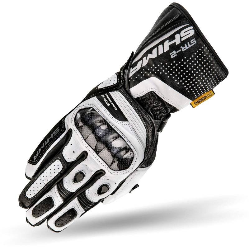 SHIMA STR-2 Motorradhandschuhe Herren - Touchscreen, Sommer, Sport Leder Handschuhe mit Carbon Knöchelprotektor, Handflächen- und Fingerschieber, Verstärkte Handfläche (Weiß, M) von SHIMA