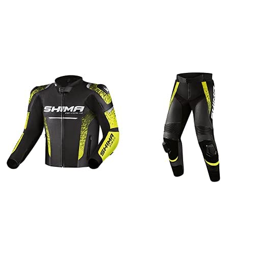 SHIMA STR 2.0 Motorradkombi - Leder, Sportjacke mit Rücken-, Ellbogen- und Schulterprotektoren, perforiertes Leder, für 2-teiligen Jacke und Hosen (50, Schwarz/Fluo) von SHIMA