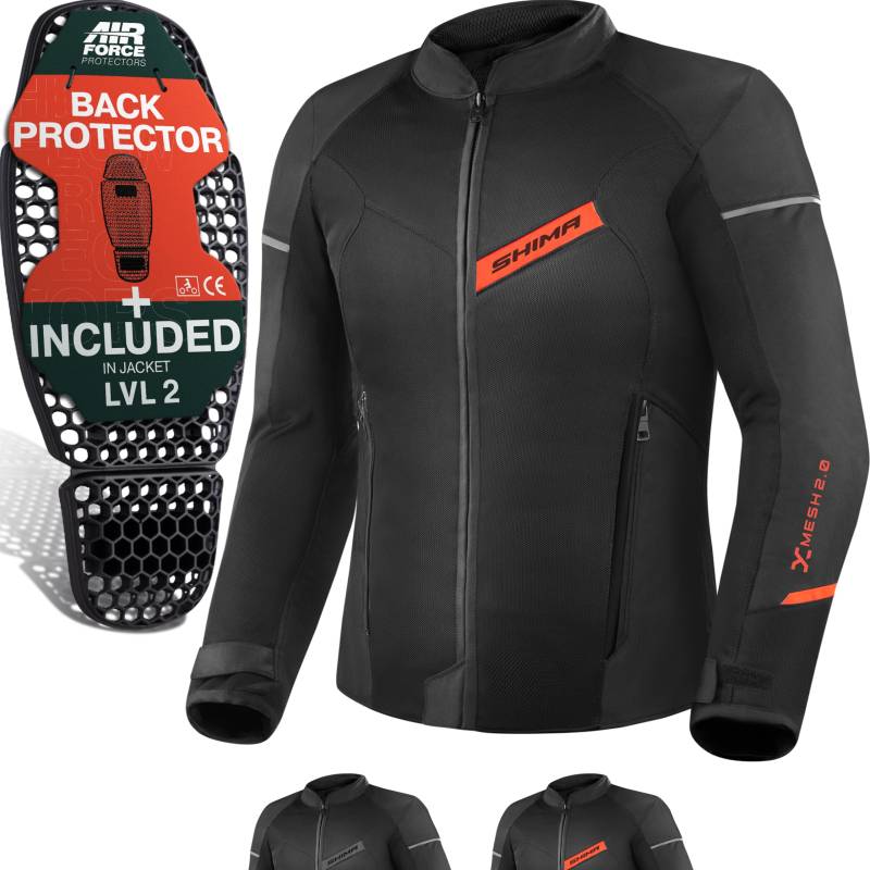 SHIMA X-MESH Motorrad Jacke Herren mit Protektoren AIRFORCE Rückenprotektor Motorradjacke Sommer Mesh Belüftet Textiljacke Schutzjacken Protektorenjacke Luftige (Männer, Rot, 3XL) von SHIMA