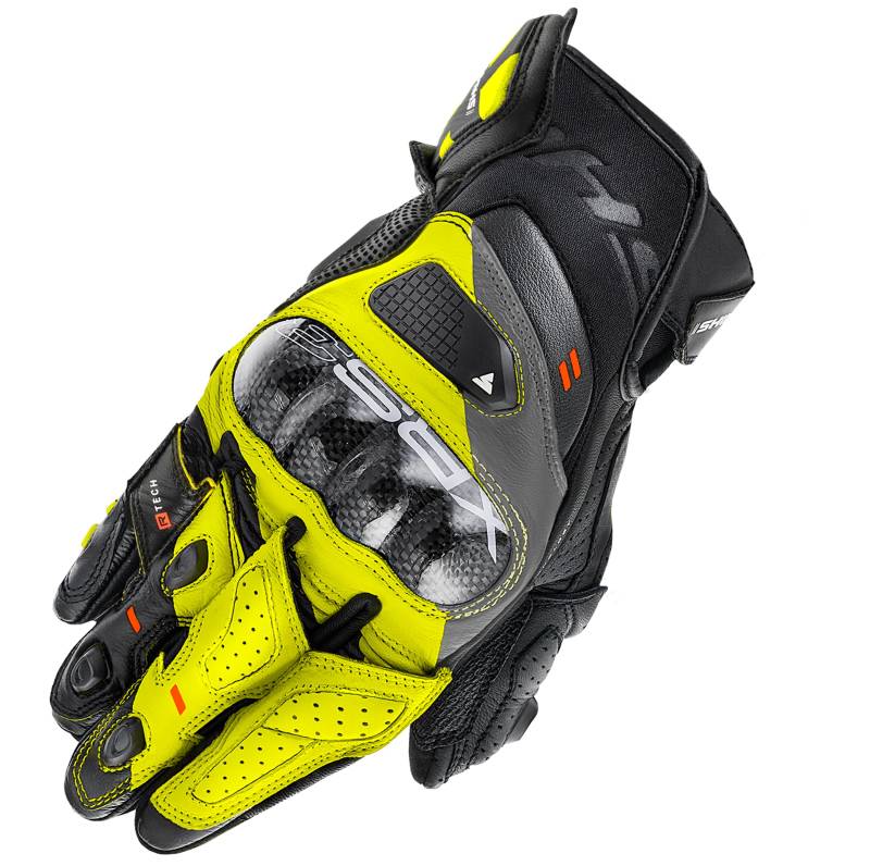 SHIMA XRS-3 Motorrad Handschuhe Herren Leder Kurze Sport Motorradhandschuhe Schutz Touchscreen Stadt Lederhandschuhe Motorcycle Belüftet Verstärkt Perforiertes Leicht (Herren, Gelb Fluo, M) von SHIMA