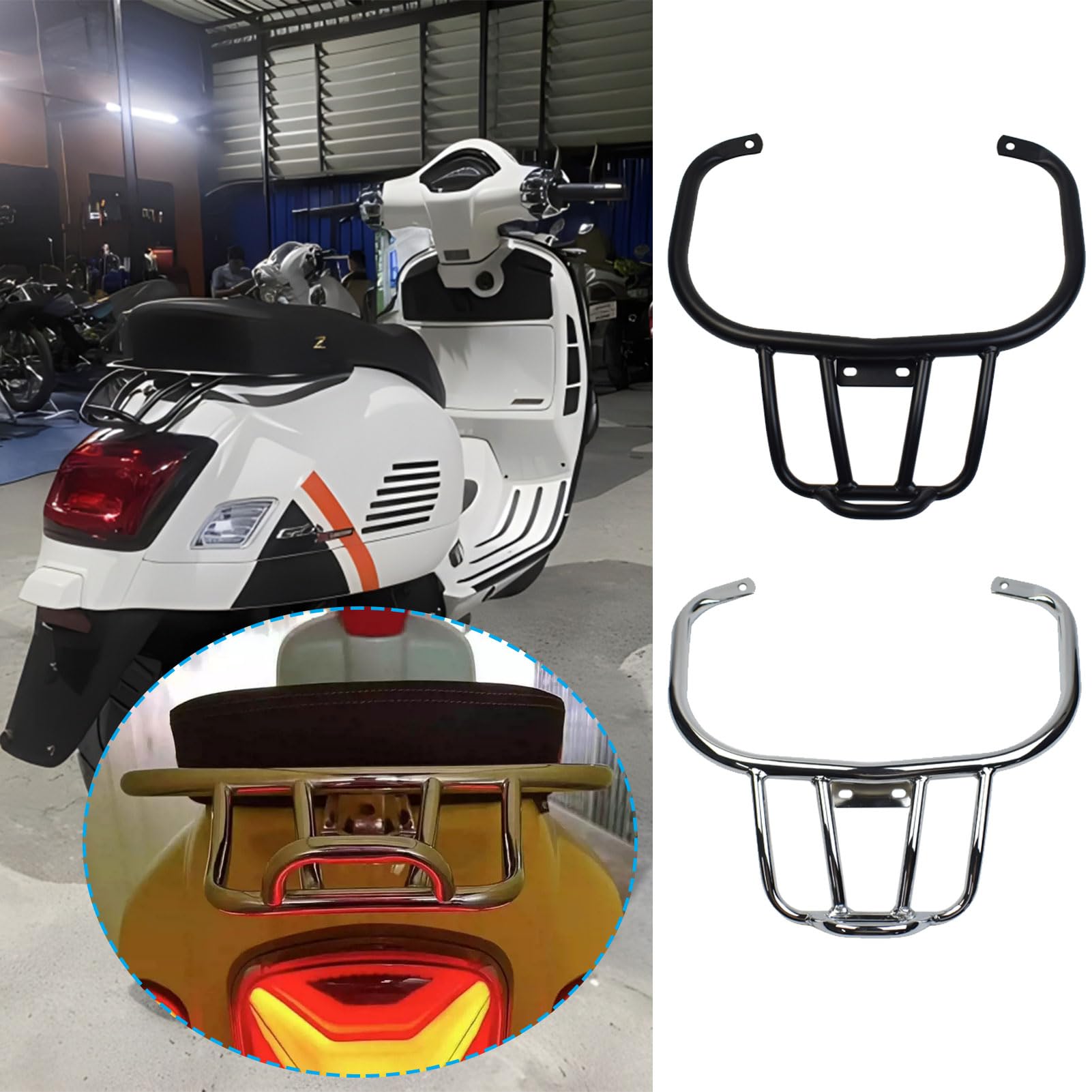 SHINKXMT Motorrad-Beifahrersitz, Gepäckträger, Gepäckträger, Griffe, Haltegriff, Rücksitzschienen-Set, Gepäckträger für VES&pa GTS300/ GTV300/ GTS250/ GTS125 Zubehör 2008–2023 (Schwarz) von SHINKXMT