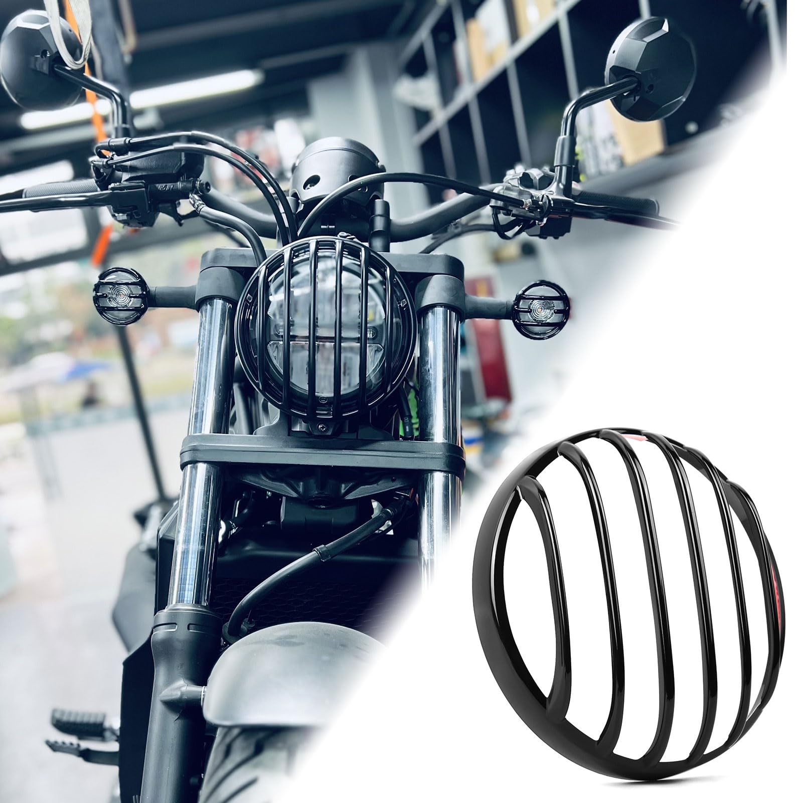 SHINKXMT Motorrad Rebel 500 Scheinwerfer-Gittergrillschutz, Schutzabdeckungen für vordere und hintere Blinker passend für Rebel CMX 250 CMX 300 CMX 500 CMX 1100 2020-2025 (Schwarz glänzend (1 Stück)) SHINKXMT Motorrad Rebel 500 Scheinwerfer-Gittergrillschutz, Schutzabdeckungen für vordere und hintere Blinker passend für Rebel CMX 250 CMX 300 CMX 500 CMX 1100 2020-2025 (Schwarz glänzend (1 Stück)) von SHINKXMT