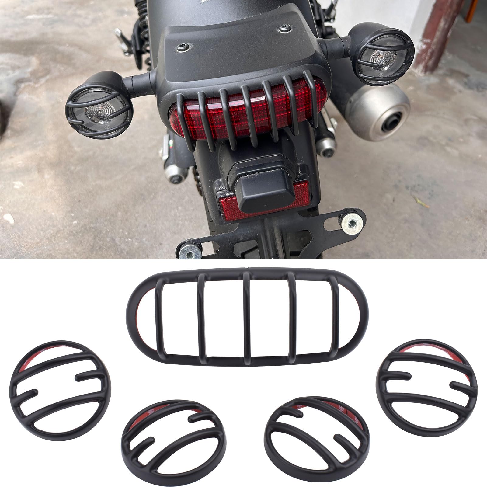 SHINKXMT Motorrad Rebel 500 Scheinwerfer-Gittergrillschutz, Schutzabdeckungen für vordere und hintere Blinker passend für Rebel CMX 250 CMX 300 CMX 500 CMX 1100 2020-2025 (Schwarz matt (5 Stück)) von SHINKXMT