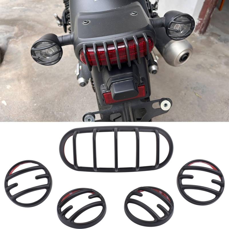 SHINKXMT Motorrad Rebel 500 Scheinwerfer-Gittergrillschutz, Schutzabdeckungen für vordere und hintere Blinker passend für Rebel CMX 250 CMX 300 CMX 500 CMX 1100 2020-2025 (Schwarz matt (5 Stück)) von SHINKXMT