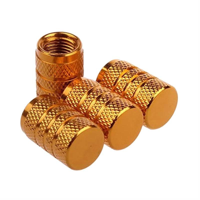 SHOKHI 4Pcs Auto Reifen Ventil Vorbauten Kappe Rändelung Stil Reifen Ventil Kappe Aluminium Reifen Rad Stem Luft Ventil Kappe Auto zubehör (Color : Gold) von SHOKHI