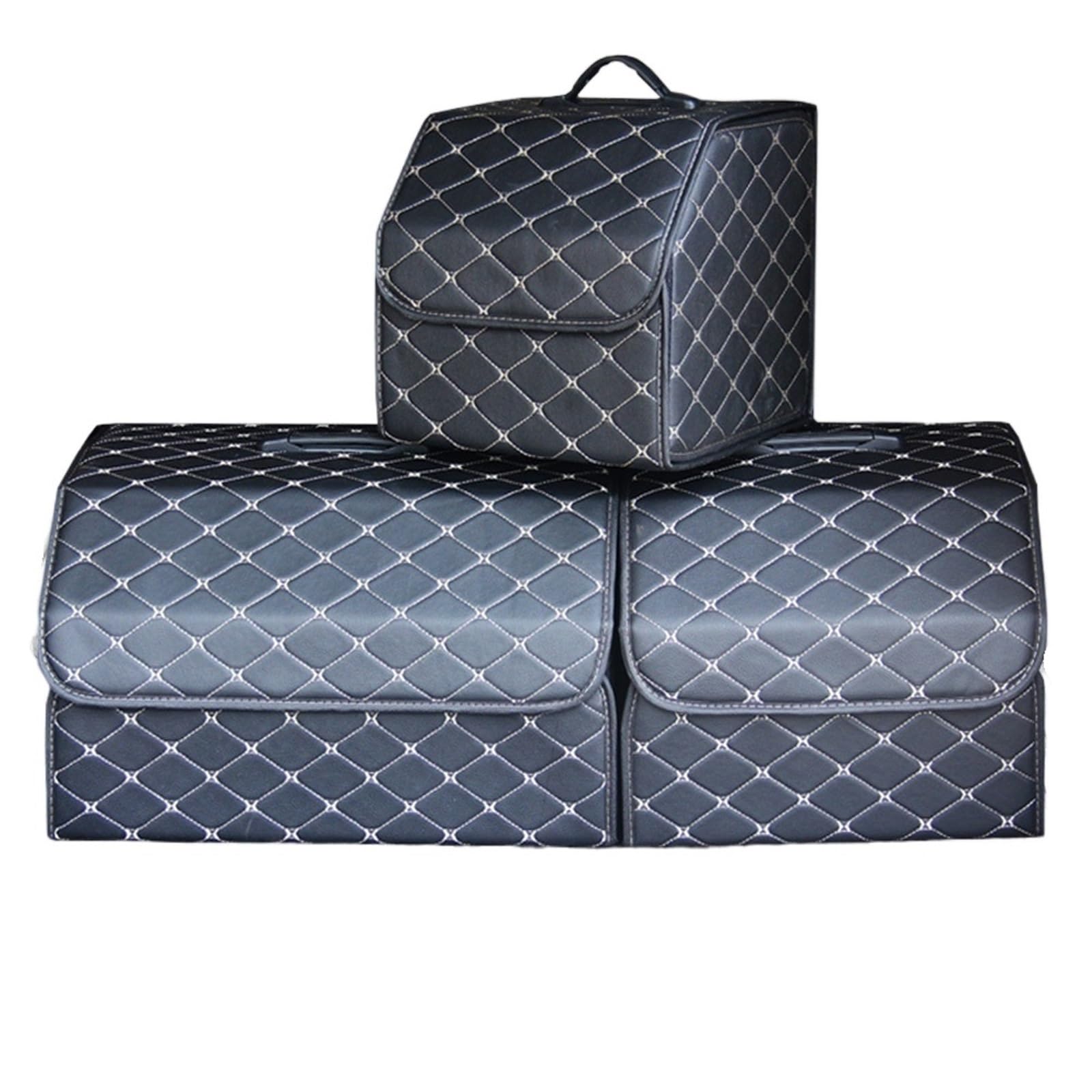 SHOKHI Auto-Kofferraum-Organizer-Box, faltbar, Aufbewahrungsbox for den Kofferraum, große Kapazität, Auto-Mehrzweck-Werkzeuge, Aufbewahrungstasche, Aufräumen, Leder (Color : Black Gold Line-M) von SHOKHI