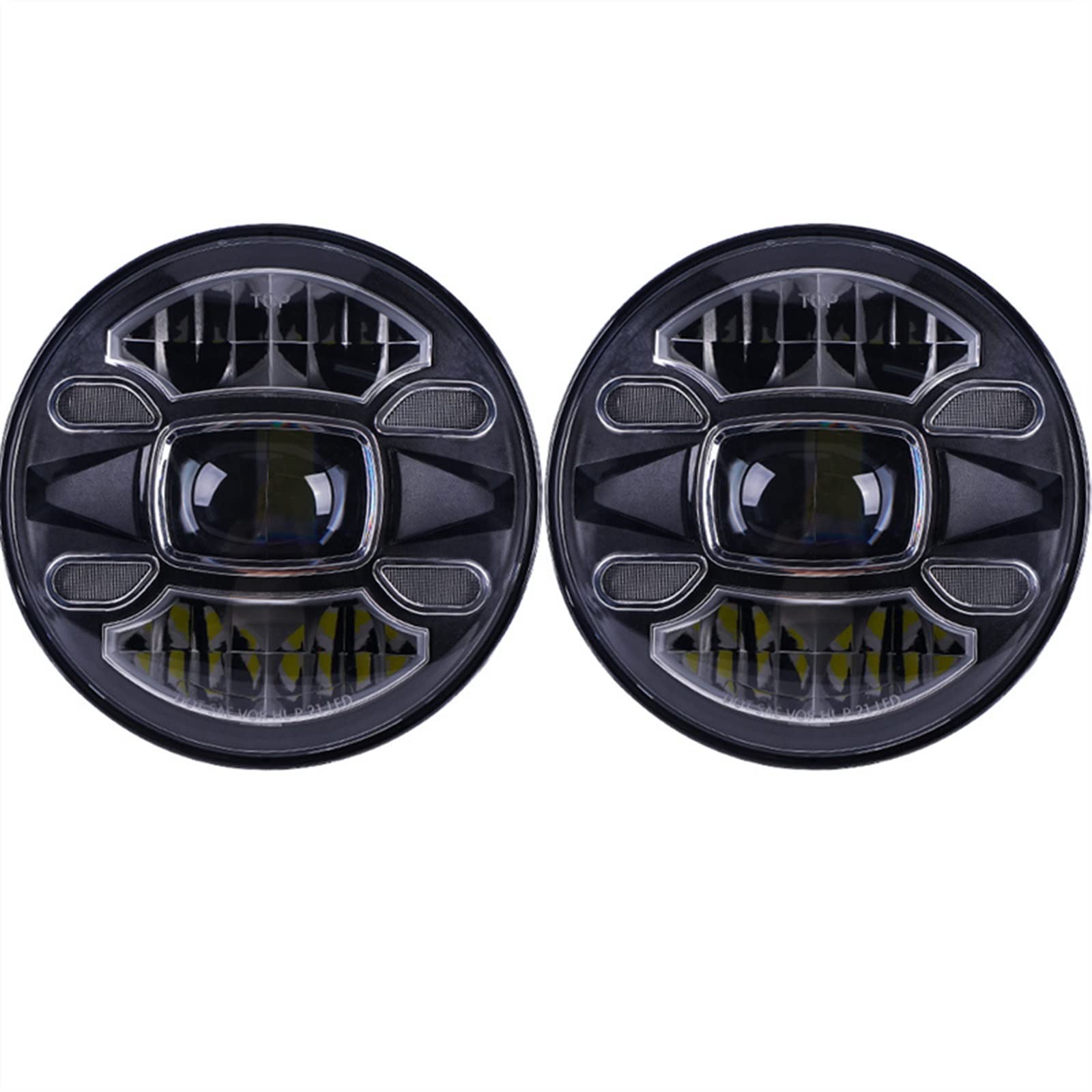 SHOLIRMET 2 STÜCKE 7 Zoll LED-Scheinwerfer H4 Hi-Lo mit Halo Angel Eyes Kompatibel mit Lada 4x4 UAZ Hunter Jeep JK Land Rover Defender Hummer(2pcs 01 Black) von SHOLIRMET