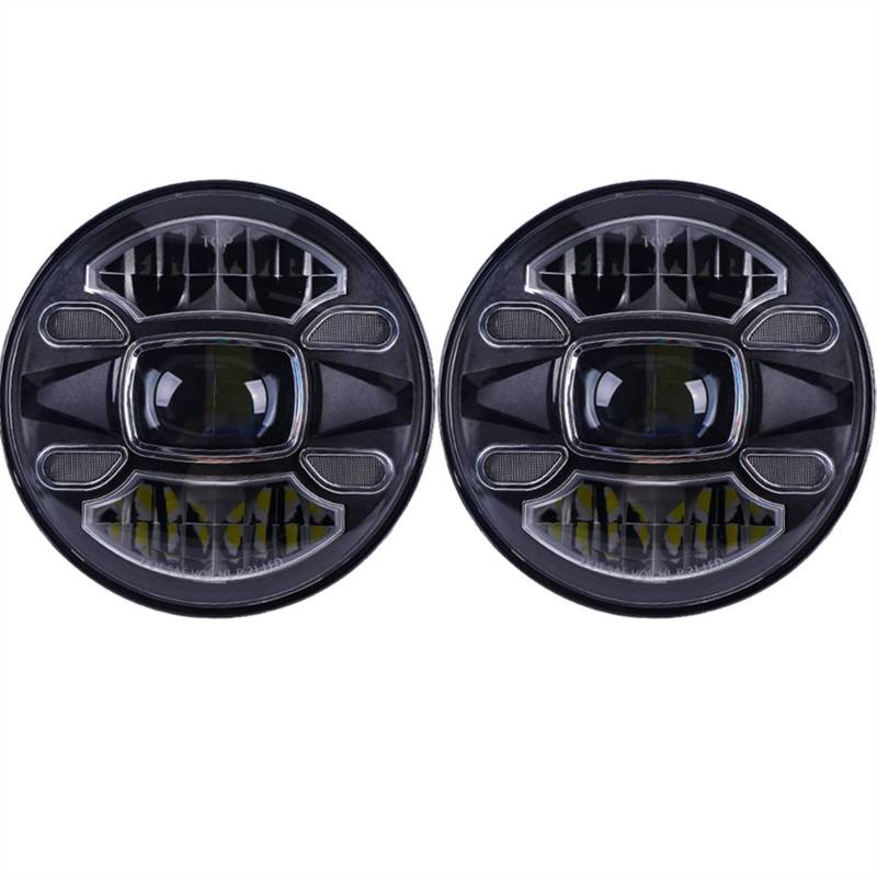 SHOLIRMET 2 STÜCKE 7 Zoll LED-Scheinwerfer H4 Hi-Lo mit Halo Angel Eyes Kompatibel mit Lada 4x4 UAZ Hunter Jeep JK Land Rover Defender Hummer(2pcs 01 Black) von SHOLIRMET