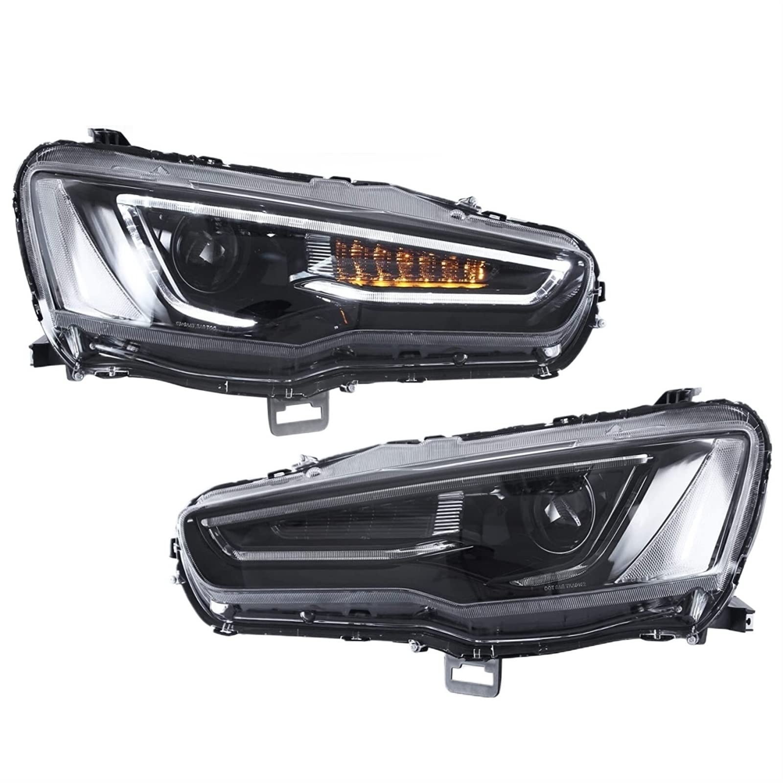SHOLIRMET LED-Scheinwerferbaugruppe, kompatibel mit Mitsubishi Lancer EVO X Sedan 2008–2018, mit sequentiellen Blinker-Blackout-Frontlampen(Without Devil Eyes) von SHOLIRMET